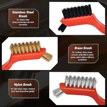 6 Pieces Wire Brushes Set, Nylon/Brass/Stainless Steel Bristles for Cleaning Welding Slag and Rust,Scratch Brush with Mini Head & Hanging Hole for Everyday Cleaning (24, Combo Pack)