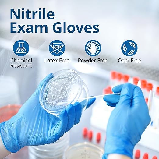 SwiftGrip Disposable Nitrile Exam Gloves, Blue, Nitrile Gloves Disposable Latex Free, Medical Gloves, Cleaning Gloves, Food-Safe Rubber Gloves, Powder Free, Non-Sterile, 100-ct Box (XL)