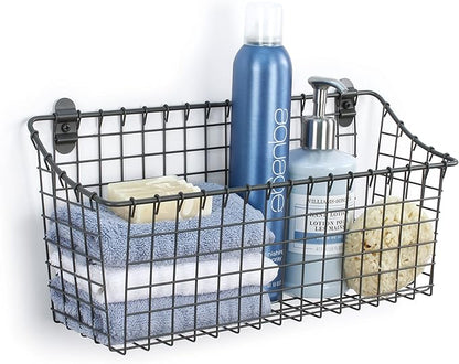Spectrum Extra Large Wire Wall Mount Storage Basket Industrial Gray, Vintage Wire Basket Wall Mount Organizer Modern for Pantry Kitchen and Bath, Versatile Wall Mount Storage Basket Wire Caddy