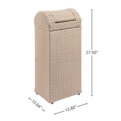 happimess HPM1201D Darla 14.27-Gallon All-Weather Wicker/Metal Swing Top Hideaway Outdoor Trash Can, Light Pink/White, Classic, Coastal, Casual Wastebin for Backyard, Patio, Porch, Kitchen