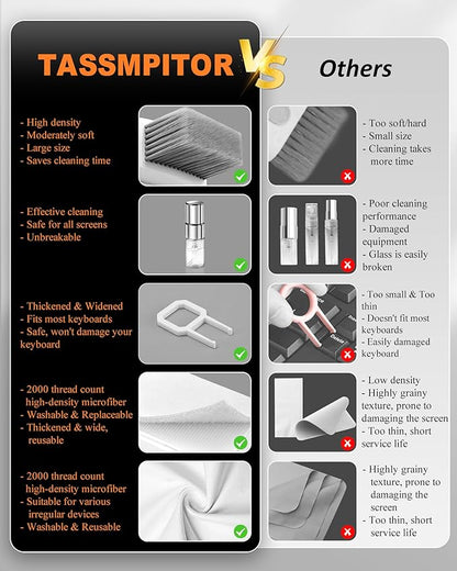 Tassmpitor Laptop Cleaning Kit, All in 1 Keyboard Cleaning kit for MacBook iPad iPhone, Compact Keyboard Cleaner with Brush and Spray for Tablet, Airpods, Earbud, Computer Screen, PC Monitor