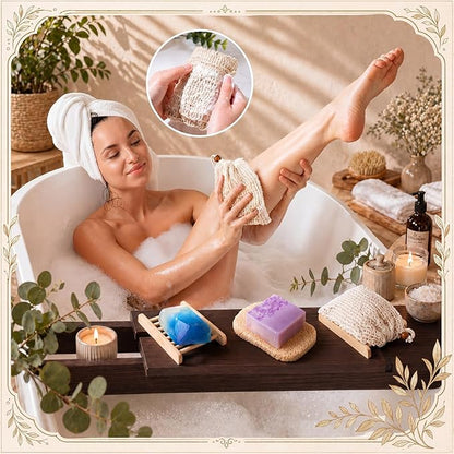 Threehoney 72 Pcs Soap Saver Set Including Wooden Dish Exfoliating Bag Saver Pads Bulk with 100 OPP Transparent Bags 2 Bundles Paper Ropes for Wedding Homemade Gift Mother‘S Day(Wood Color)