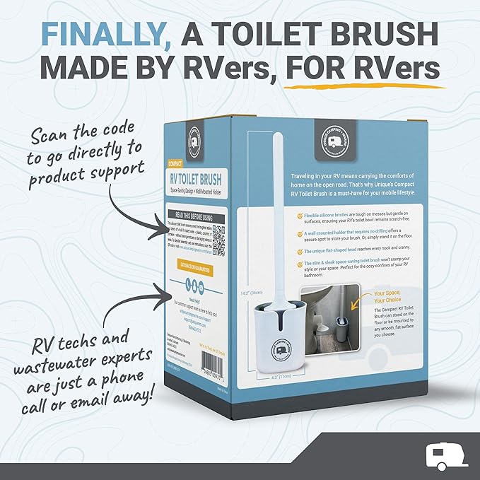 Unique RV Toilet Bowl Brush, Compact, Silicone Bristles, Won't Damage Toilets or Seals, Wall-Mount No-Drip Holder, Value Pack (Pack of 2)