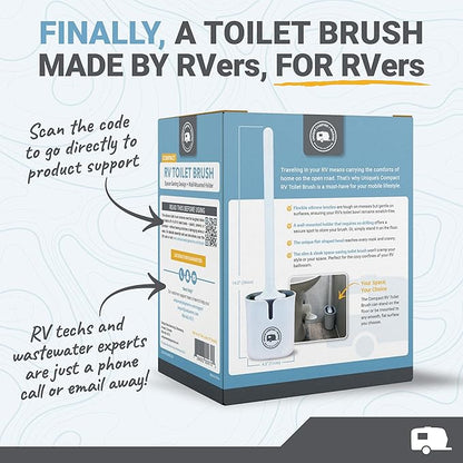 Unique RV Toilet Bowl Brush, Compact, Silicone Bristles, Won't Damage Toilets or Seals, Wall-Mount No-Drip Holder, Value Pack (Pack of 2)