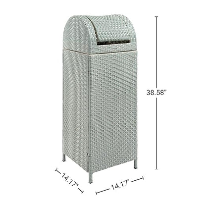 happimess HPM1202C Darla 31.39-Gallon All-Weather Wicker/Metal Swing Top Hideaway Outdoor Trash Can, Mint Blue/White, Classic, Coastal, Casual Wastebin for Backyard, Patio, Porch, Kitchen