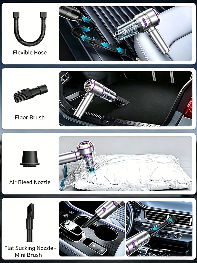 Handheld Car Vacuum Cordless, 16000Pa High Power Vacuum Cleaner and Air Duster, 2026 Upgrade 4-in-1 Portable Vacuum with 10 Multi-Nozzles for Small Jobs, Car, Home, Desk, Keyboards