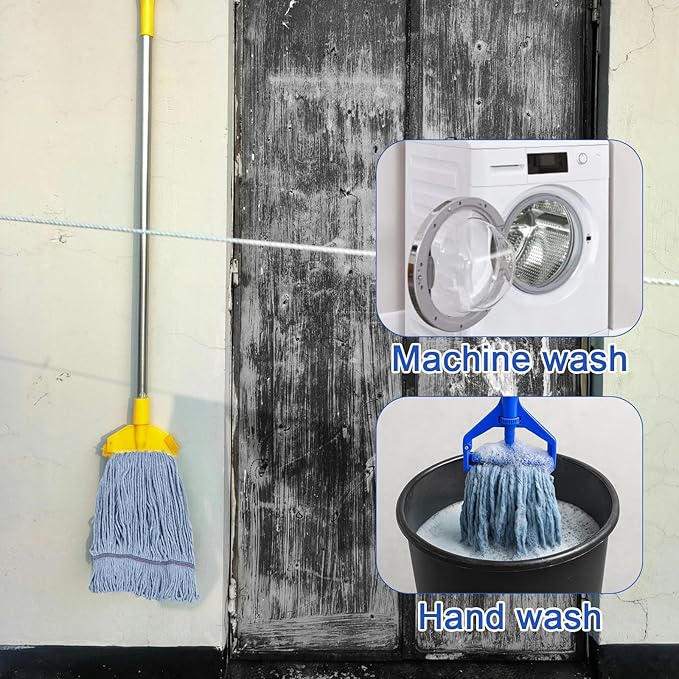 3 Pack Mop Head Replacement Commercial Heavy Duty Cotton Blue Mop Heads Replacement Reusable Looped End String Mop Refill for Industrial Residential Use