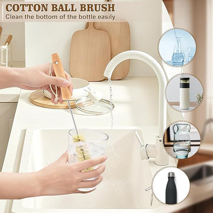 Bottle Brush Set - 6 Pack Sisal Bristle Natural Bottle Brush, All in One Bottle and Straw Brush Cleaning Set for Water Bottles, Glasses, Cups and Lid