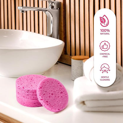 GAINWELL Bride to Be Gifts, 50-Count Compressed Facial Sponge, Daily Facial Cleansing and Exfoliating, 100％ Natural Cosmetic Spa Sponges for Makeup Remover, Reusable, Pink