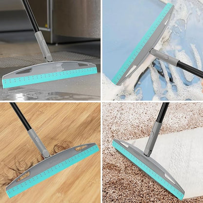 Multifunction Rubber Air Broom, Silicone Floor Squeegee Broom with 59" Long Handle, Scraping Broom for Floor Bathroom Kitchen Shower Tile Pet Hair Fur Marble Glass Water Window Foam Cleaning, Blue