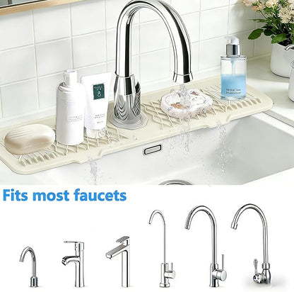 EBIGIC 24 Inch Silicone Faucet Mat for Kitchen Sink, 7° Slope Fast Self-Draining Sink Splash Guard, Kitchen Sink Water Catcher Organizer, Kitchen Sink Accessories (off-white, 24''x5.6'')