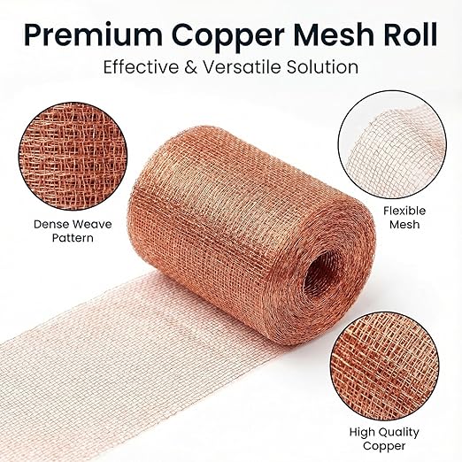 1-Pack Pure Copper Mesh Roll, Heavy Duty Rodent Control Mesh, Excluder Mesh for Rodents, Copper Wool for Blocking Holes, for Sealing Cracks, Gaps, Vents, and Protecting Garden Plants (5in x 20ft)