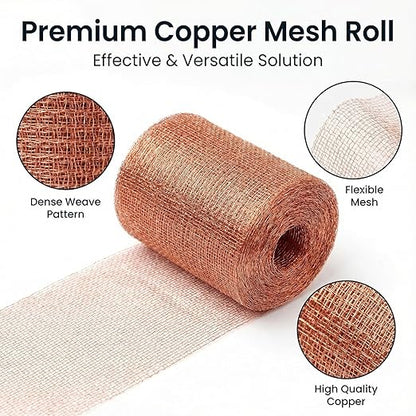 1-Pack Pure Copper Mesh Roll, Heavy Duty Rodent Control Mesh, Excluder Mesh for Rodents, Copper Wool for Blocking Holes, for Sealing Cracks, Gaps, Vents, and Protecting Garden Plants (5in x 20ft)