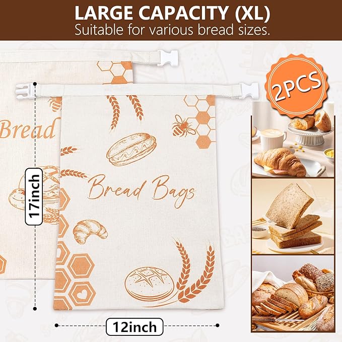 Beeswax Bread Bags for Sourdough(2 Pack), Wax bread bags for homemade bread, Beeswax Bread Bag, Keep Freshness, Beeswax bags for bread, Upgrade Food Storage Bag, Reusable,XL Cap | Reusable, 100% Natural Cotton, Keep Freshness, Beeswax Lined, Food Grade...