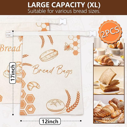 Beeswax Bread Bags for Sourdough(2 Pack), Wax bread bags for homemade bread, Beeswax Bread Bag, Keep Freshness, Beeswax bags for bread, Upgrade Food Storage Bag, Reusable,XL Cap | Reusable, 100% Natural Cotton, Keep Freshness, Beeswax Lined, Food Grade...
