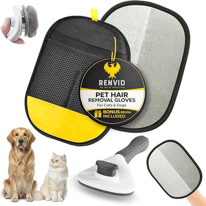 1 PC Pet Hair Removal Gloves & Brush for Cats & Dogs – Electrostatic Lint Remover Mitts – Reusable Fur Cleaning Glove for Couch, Clothes, Car & Furniture – Easy Grooming Magic Brush
