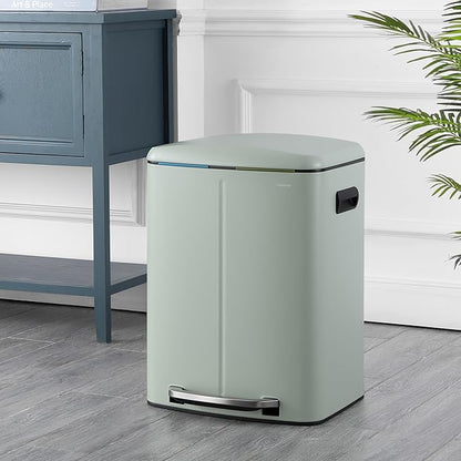 happimess HPM1005E Marco Rectangular 10.6-Gallon Double Bucket Trash Can with Soft-Close Lid, Pistachio Gelato, Fingerprint Resistant, Modern, Minimalistic for Home, Kitchen, Office, Bedroom, Bathroom