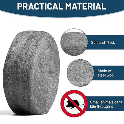 Steel Wool Fill Fabric Roll DIY Kit, 30FT Steel Wool 0000 Coarse Wire Mesh Roll for Mice Control, Gap Blocker, Barrier, Vents for Garden, House, Garage, Siding