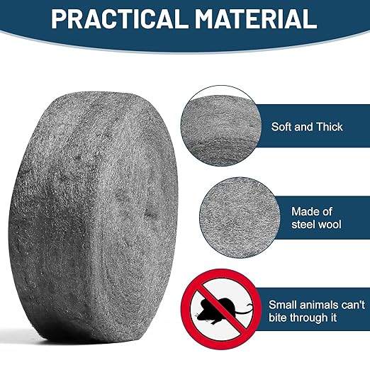 Steel Wool Fill Fabric Roll DIY Kit, 20FT Steel Wool 0000 Coarse Wire Mesh Roll for Mice Control, Gap Blocker, Barrier, Vents for Garden, House, Garage, Siding
