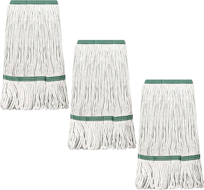 Eccliy 6 Pack Mop Heads Replacement Commercial Industrial Mop Heads Heavy Loop End Cotton String Heavy Duty Refills Wet Washable Refills for Home General Floor Cleaning (White,Green)