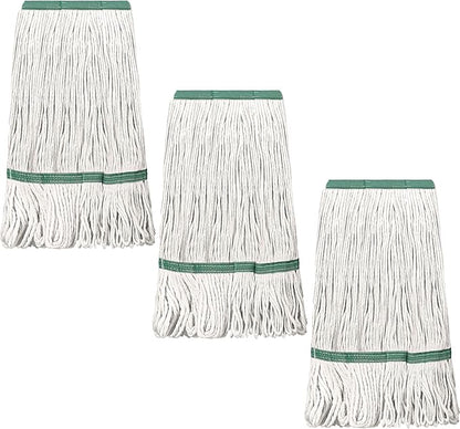 Eccliy 6 Pack Mop Heads Replacement Commercial Industrial Mop Heads Heavy Loop End Cotton String Heavy Duty Refills Wet Washable Refills for Home General Floor Cleaning (White,Green)