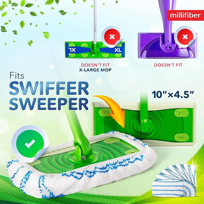 Millifiber Microfiber Reusable Mop Pads Compatible with Swiffer Sweeper (2-Pack) Washable Mop Pads for Wet & Dry Use (Handle is Not Included)