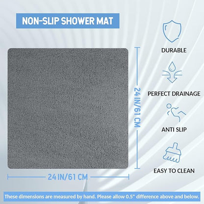 Hargiis Non Slip Shower Mat, Anti Slip Bath Mat, Quick Drying Bath Tub Mats, Foot Scrubber Mat, Anti Slip Mat for Tub, Floor, Bathroom, Home, Kitchen, Hotel (Grey 24”x24”)