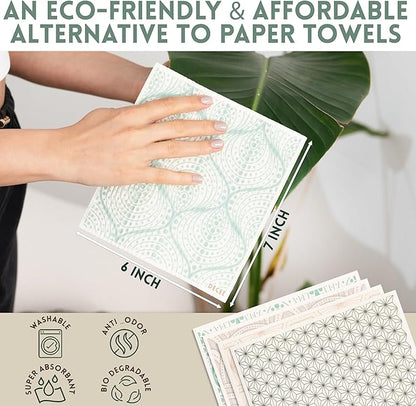 DECEE Swedish dishcloths (Pottery) 5-Pack, Reusable, Washable Cellulose Cotton Kitchen Cloths,Replace Paper Towels, Sponges, Dish Rags