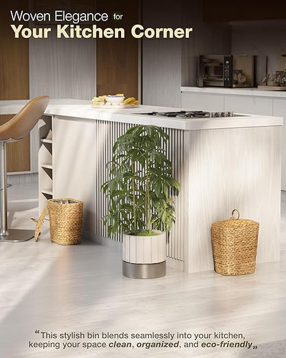 BLUEWEST 2.6 Gallon Wicker Bathroom Trash Can with Lid, Handwoven Rattan Wastebasket with Removable Plastic Inner Bin Decorative Waste Basket for Bedroom, Office, or Kitchen