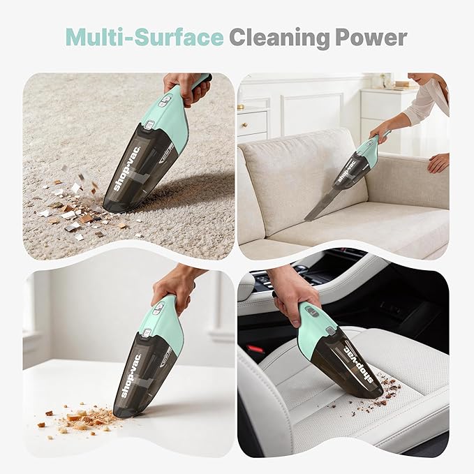 Shop-Vac Wet/Dry Handheld Vacuum, Powerful Small Vacuum Cordless Rechargeable, Wall-Mounted Hand Vac with Crevice Tool, Portable Vacuum for Home & Car, Lightweight & Compact, Green