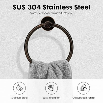 Oil Rubbed Bronze Toilet Paper Holder, Stainless Steel Towel Ring, Double Post Pivoting Toilet Paper Holder and Hand Towel Holder for Bathroom, Bathroom Hardware Accessories Set Brushed Bronze