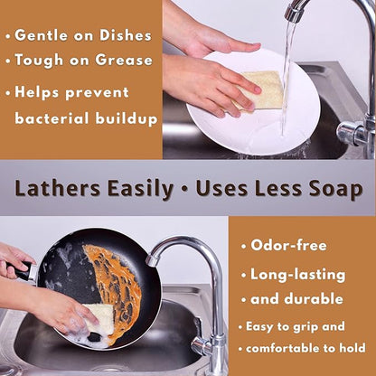 Loofah Sponge for Dishes – 2-in-1 Natural Dish Sponges, Pack of 4, Made with Loofah & Cellulose, Plastic-Free, Biodegradable, Fast-Drying, Non-Scratch & Hygienic