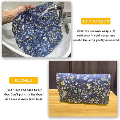 Beeswax Wrap, Beeswax Wraps For Food, Organic, Sustainable, Beeswax Food Wrap for Sandwich Storage, Reusable Beeswax Food Wrap 1L, 5M, 3S Butterfly Patterns Beeswax Paper, 9 Pack Set