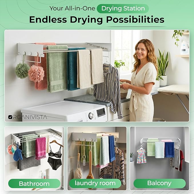 Wall Mount Clothes Drying Rack 40", Heavy Duty Foldable Design, Space Saving Laundry Solution For Small Spaces, Apartments & Homes, Wall Mounted Drying Racks For Laundry, Clothing Rack Wall Mount