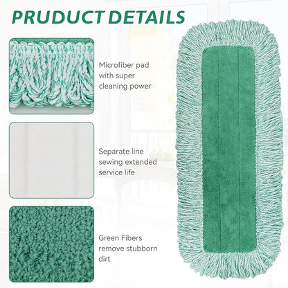 Dust Mop Pads for Rubbermaid Commercial Microfiber Dust Mop - 18 inch Mop Head Replacement with Fringe - Reusable Wet & Dry Cleaning Flat Mop System 18" 17" Refill for Multi-Surface Floor - 8 Pack