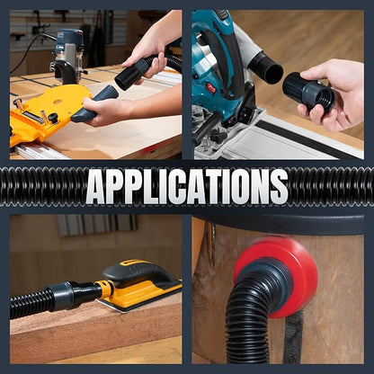POWERTEC 70356 10 ft. Vacuum Hose Dust Collection Kit for Woodworking Power Tools, Wet/Dry Work Shop Vacuums, Miter Saw and Table Saw