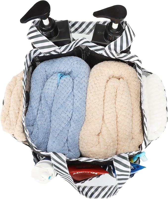 2 Pack Haundry Mesh Shower Caddy Tote Bag Hanging Portable Toiletry Bag College Dorm Essentials Quick Dry Bath Organizer for College Dorms, Gym, Camp for Bathroom Accessories(Black+Sky Blue)