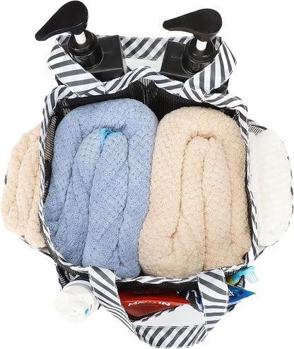2 Pack Haundry Mesh Shower Caddy Tote Bag Hanging Portable Toiletry Bag College Dorm Essentials Quick Dry Bath Organizer for College Dorms, Gym, Camp for Bathroom Accessories(Black+Sky Blue)