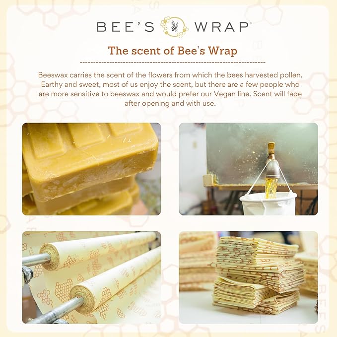 Bee's Wrap Vegan Beeswax Wraps for Food - 3 Pack of Medium Beeswax Wraps - Plastic Free Made in USA Reusable Natural Food Wrap - Meadow Magic Print