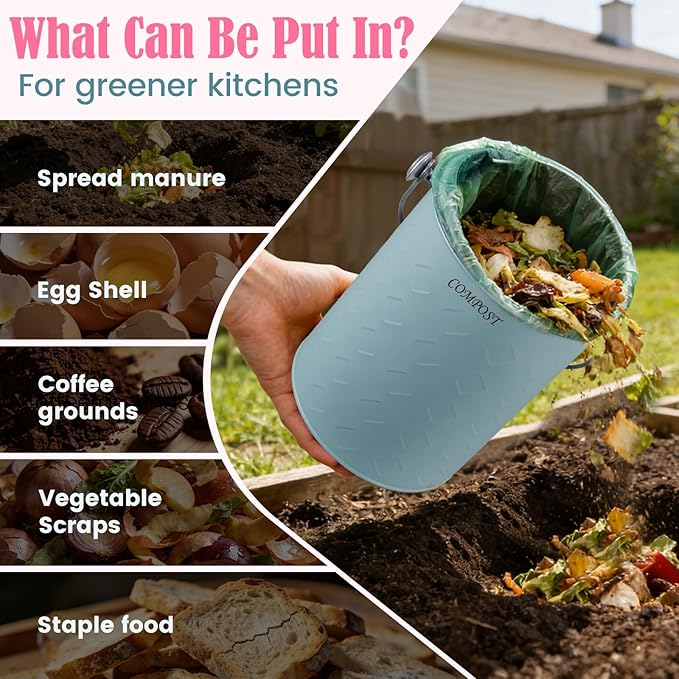 AOSION Countertop Compost Bin Kitchen,Odorless Indoor Compost Bin with Lid,Farmhouse Composter Container for Food Waste,Includes 2 Carbon Filters, Small Compost Bucket,Trash Bags (Modern, Blue)