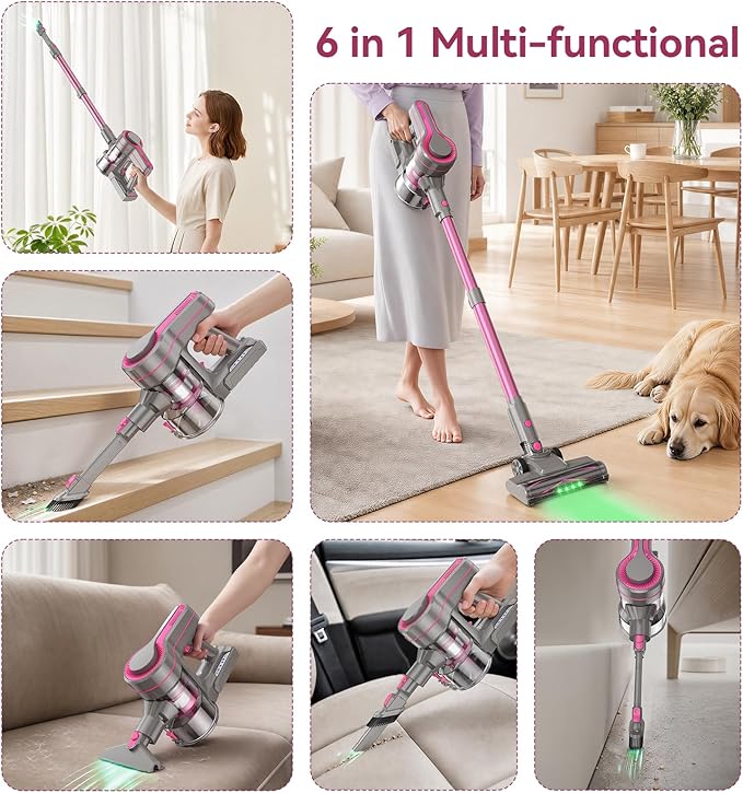 Cordless Vacuum Cleaner, 600W 50KPA 50Mins Stick Vacuum Cleaners for Home with LED Light, Self-Standing, Anti-Tangle Brush, Lightweight Vacuum for Pet Hair, Carpets, Hard Floors