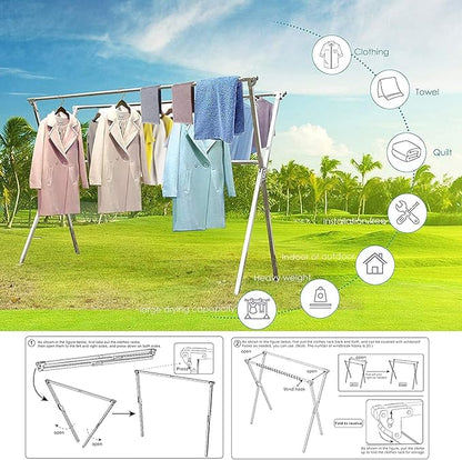 AUGMIRR Clothes Drying Racks Outdoor, 82 Inches Updated Version,Stainless Steel Laundry Drying Rack for Indoor Outdoor and The Balcony,Length Adjustable Saves Space,with Windproof Hooks(004)