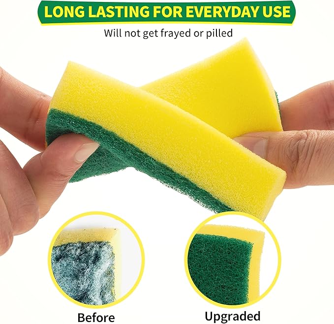 Heavy Duty Scrub Sponges 24 Pack, Double-Side Design, Long-Lasting Kitchen Sponges, High Density Dish Sponge.