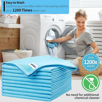 Microfiber Glass Cleaning Cloth - 10 Pack Polishing Cloths, 16" x 14" Window Cleaning Towel, Streak Free, Lint Free, Great for All Delicate Surface, Glasses, Stainless Steel, Windshield.