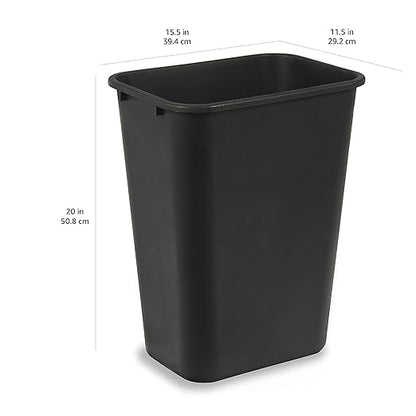Amazon Basics Rectangular Plastic Office Wastebasket, Easy to Clean, 10 Gallon, Black, 2-Pack