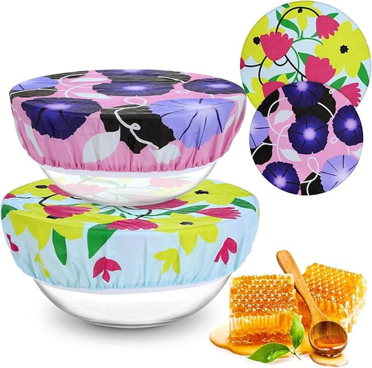 2 Large Reusable Beeswax Bowl Covers for Bread Proofing, 10/12 Inch Elastic Beeswax Wraps Cotton Cloth Sourdough Bowl Covers for Proofing Baskets, Mixer Bowls, Food Storage Containers