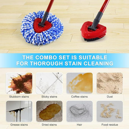 Mop Heads Replacements for Ocedar, Spin Mop Replacement for O-Cedar EasyWring 2 Tank System Mop Refills, Include 3 Pack Heads, 1 Scrub Brush & 1 Base Combo