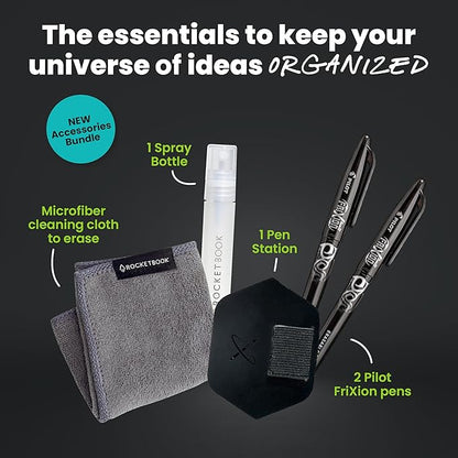 Rocketbook Accessory Kit – Complete Set with 2 FriXion Gel Pens, Spray Bottle, Microfiber Cloth & Pen Dock – Compatible with Rocketbook Notebooks & Planners for Effortless Organization Daily