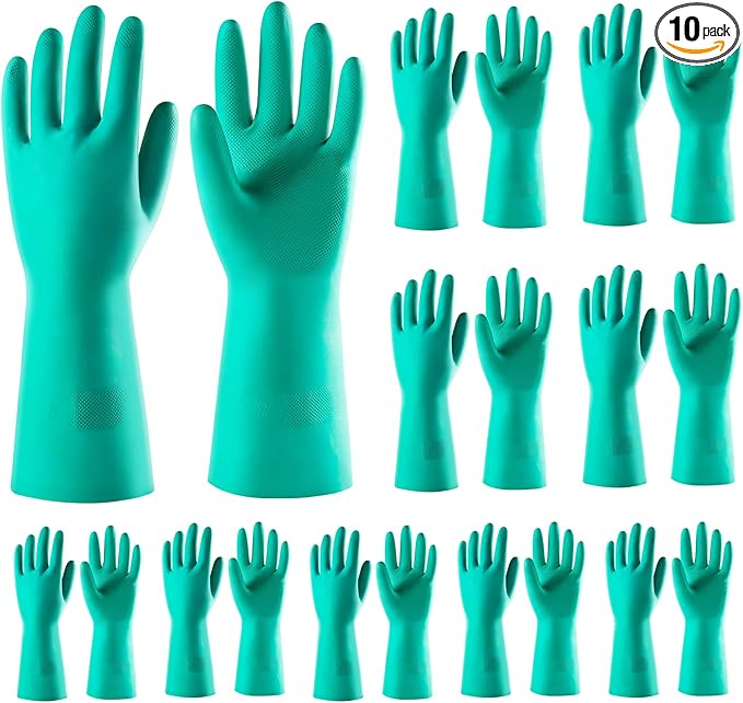 ThxToms 10 Pairs Nitrile Chemical Resistant Gloves, 15mil,13", Reusable Latex Rubber Free Heavy Duty Gloves, Acid Alkali Oil Protection, Industrial Use and Household Cleaning, Non-Slip, Small