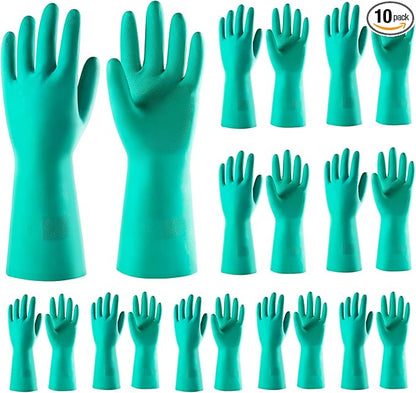 ThxToms 10 Pairs Nitrile Chemical Resistant Gloves, 15mil,13", Reusable Latex Rubber Free Heavy Duty Gloves, Acid Alkali Oil Protection, Industrial Use and Household Cleaning, Non-Slip, Medium
